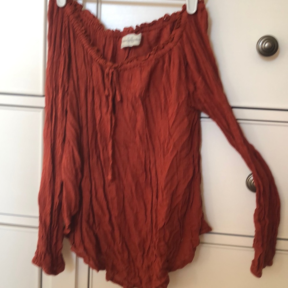 abercrombie burnt orange off the shoulder top
